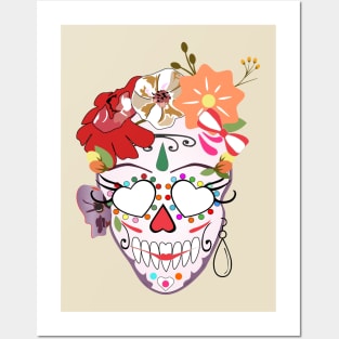 Skull woman beauty and flowers Posters and Art